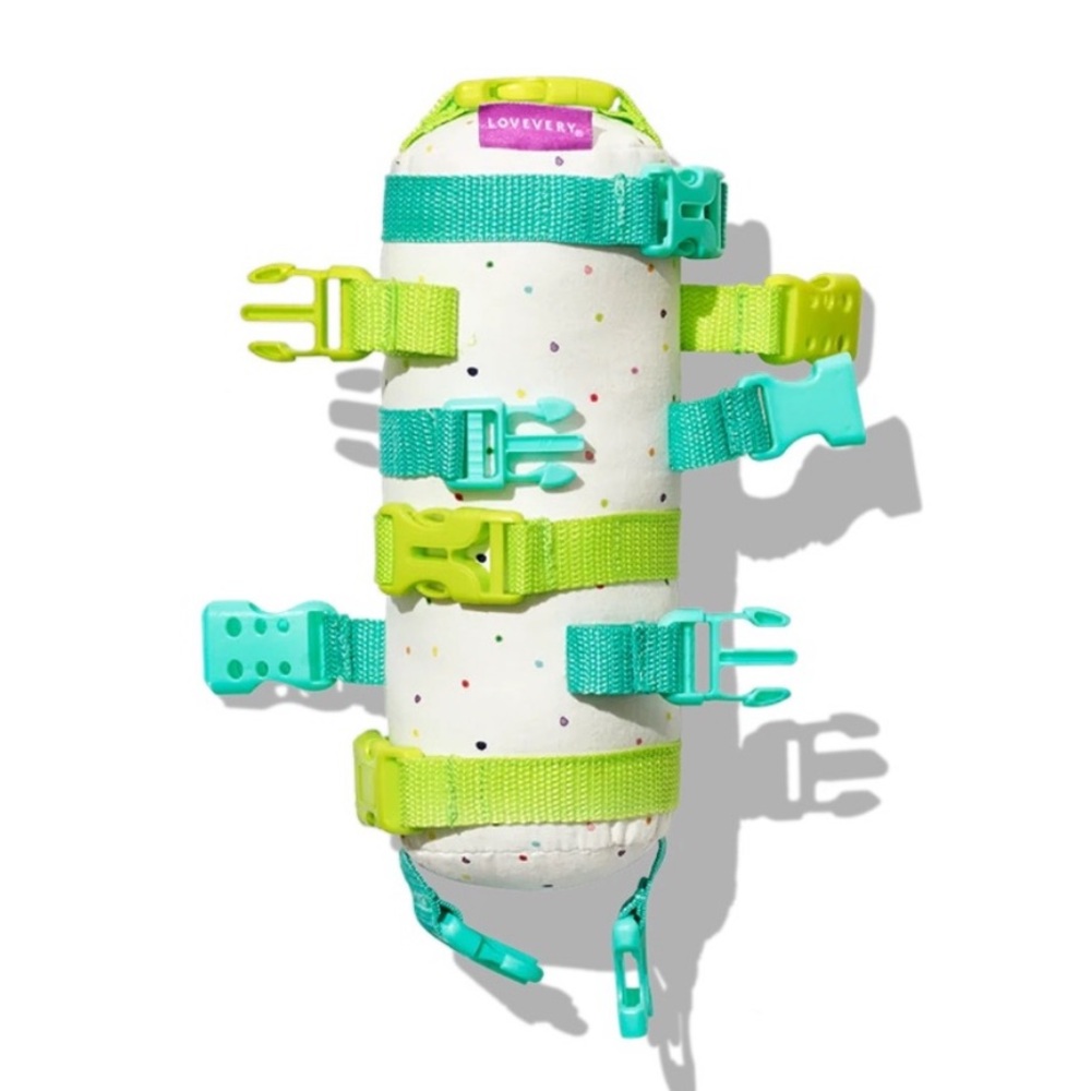 LOVEVERY Baby Sensory Montessori Buckle Toy, White with Teal Straps - 12M / 18M